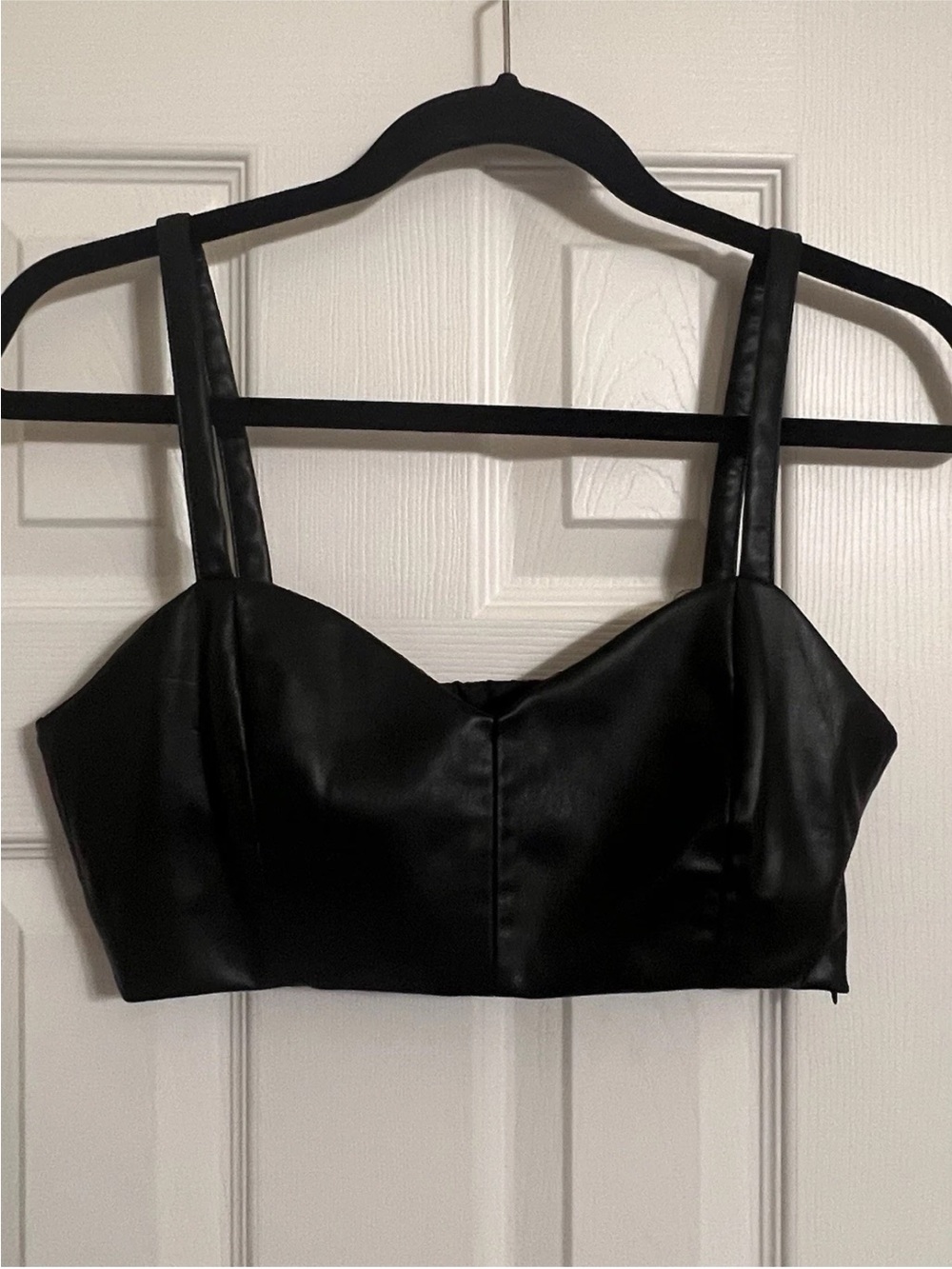Zara Black Faux Leather Bralette Bustier Crop Top